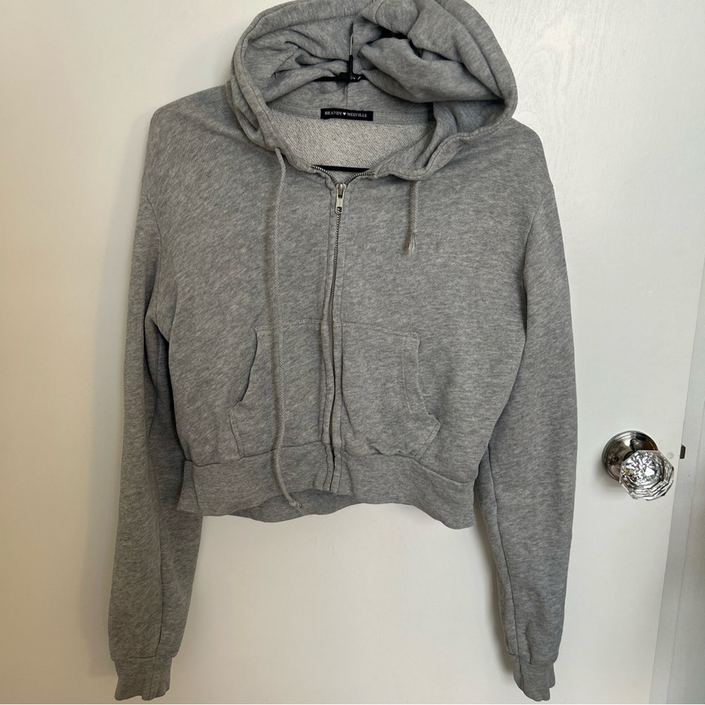 Brandy Melville Grey cropped zip up hoodie